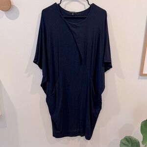 COS Women's Asymmetric Tunic Dress Midi Oversize Fit Navy Blue Size S
